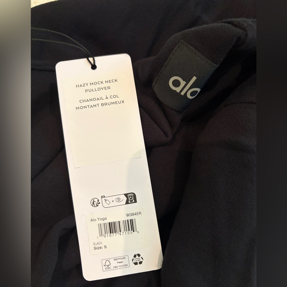ALO Yoga Hazy Mock Neck Pullover Black Women’s Small NWT NEW $138 - Picture 6 of 10